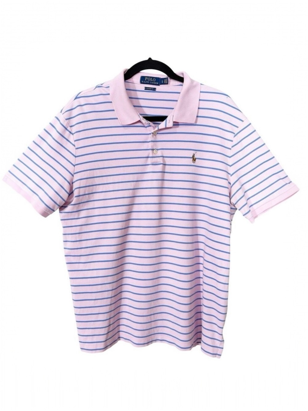 Polo Ralph Lauren Men’s Pink Blue Striped Cotton Classic Fit Polo Shirt Large